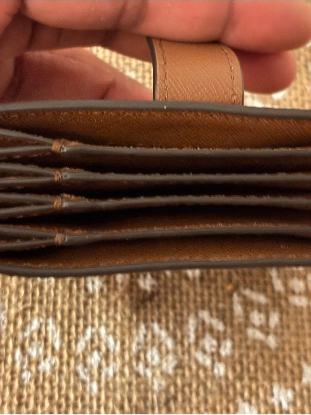 Michael Kors Tan Saffiano Card Case with Gold Logo Accent